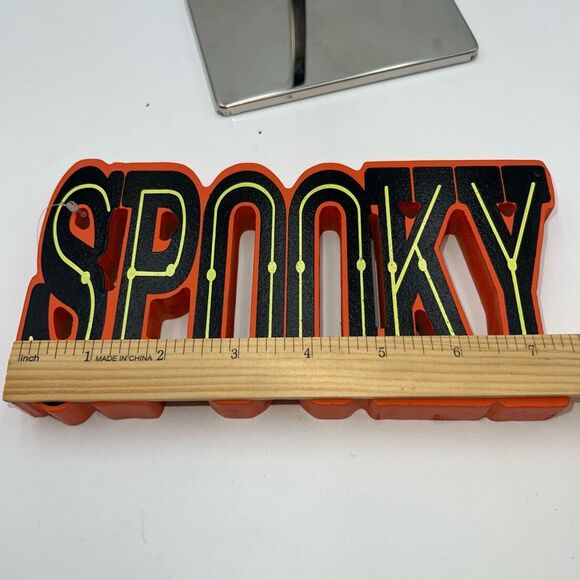 Wooden “Spooky” Block Design Neon Shelf Sign - Picture 3 of 5